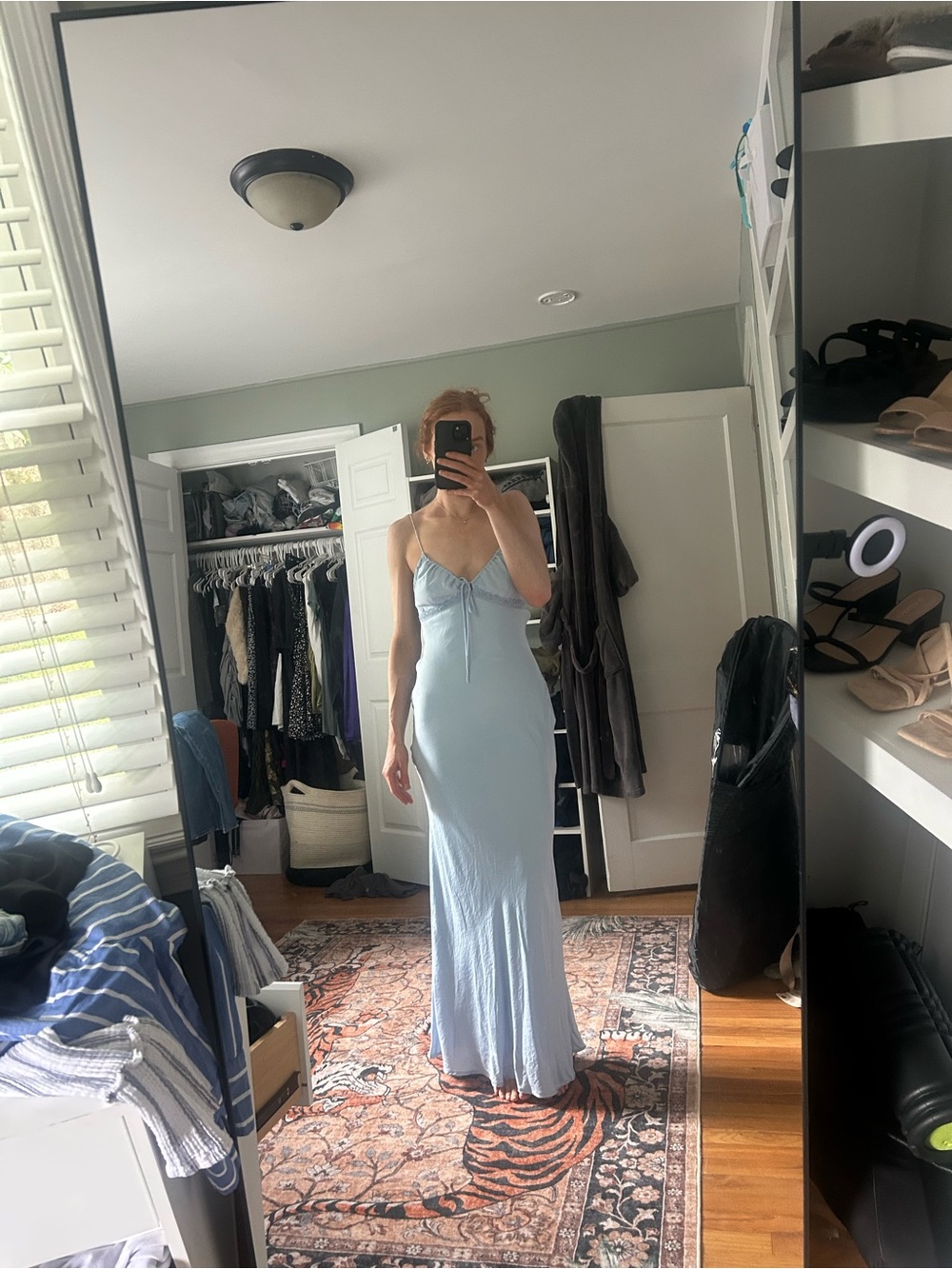 Princess Polly Sleek Light Blue Spaghetti-Strap Maxi Dress